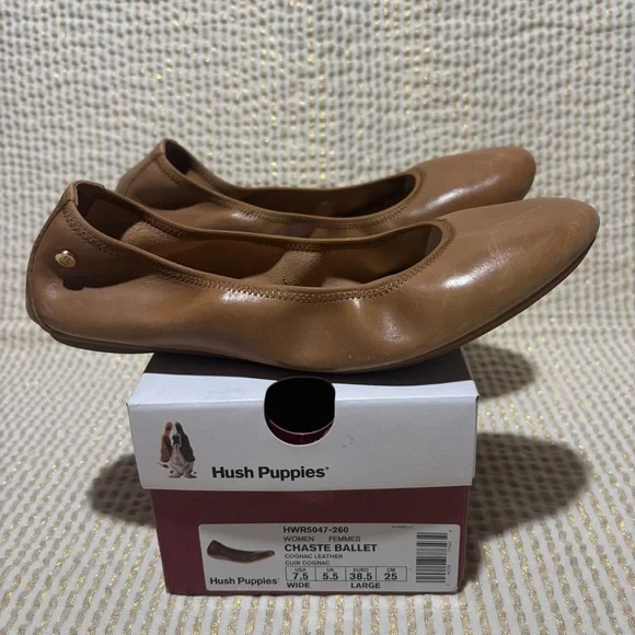 Hush Puppies Chaste Ballet Leather Cognac Size 7.5 Wide - Picture 4 of 7